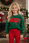 Dark green Merry & a bow applique top. TPG60700 SOL