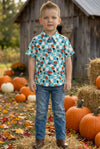 Blue Fall & checkered printed boys button up shirt. TPB60367 AMY