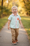 Mint and pink gingham button up boys shirt. TPB60617 SOL