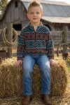 Teal & Brown Light fleece aztec printed pullover sweater. TPG60186 SOL