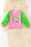 Pink girls sweatshirt with green fur. TPG60310 SOL
