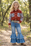 Maroon horse printed long sleeve & front pocket button up shirt. TPG60343 BRE