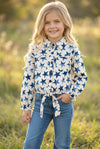 Girls Navy blue star printed girls long sleeve button up shirt. TPG60405 Sol