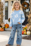 Lt. Blue  bow printed knit sweater. TPG60409 SOL