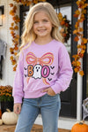 Boo Lilac Halloween printed sweatshirt with pearl detail on sleeves. TPG60450 SOL