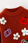Flower & pumpkin embroidered on knitted sweater. TPG60459 Amy