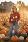 Flower & pumpkin embroidered on knitted sweater. TPG60459 Amy