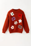 Flower & pumpkin embroidered on knitted sweater. TPG60459 Amy