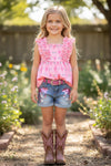 Pink cactus & coquette bow printed girls tunic. TPG60474 jean