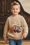 Tan western applique knit sweater. (unisex) TPG60499 MON