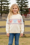 Cream bow knit sweater. TPG60610 MON