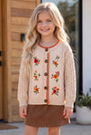 Cream cable knit cardigan with embroidered flowers. TPG60611 AMY