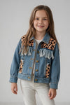 Lt. Blue denim jacket with leopard printed detail. TPG60613 Mon