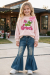 Pink cold shoulder christmas sweatshirt with glitter applique. TPG60686 MON