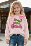 Pink cold shoulder christmas sweatshirt with glitter applique. TPG60686 MON