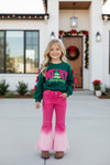 Green and Merry Christmas application top with fuchsia bows on sleeves. TPG60718 MON