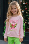 Lt. Pink Christmas character holding a bow and ruffle hem on sleeves. TPG60756 BRE