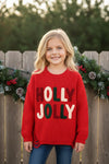 Red Holly Jolly knit sweater w/ distressed sides. TPG60758 MON