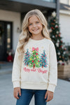Christmas tree printed on white long sleeve top. TPG60762 MON
