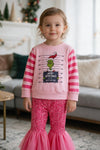 Merry Grin-mas pink stripe sleeve top. TPG60765 AMY