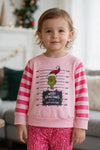 Merry Grin-mas pink stripe sleeve top. TPG60765 AMY
