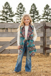(Girls) Teal aztec printed cardigan with pockets. TPG65153115 SOL-
