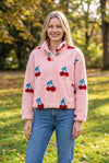 Women cherry printed printed pullover sweater. TPW50125 BRE
