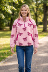 Women coquette bow printed pullover sweater. TPW50130 AMY
