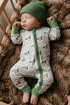 Mallard duck printed baby romper with fold over hands & footie. LR2269-