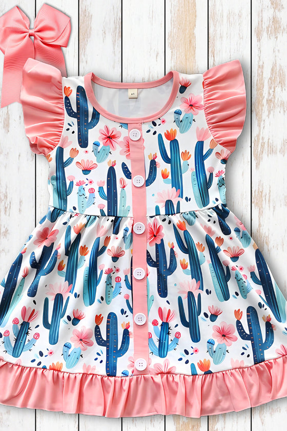 Cactus printed girls dress with angel sleeve. GSD101708- AMY