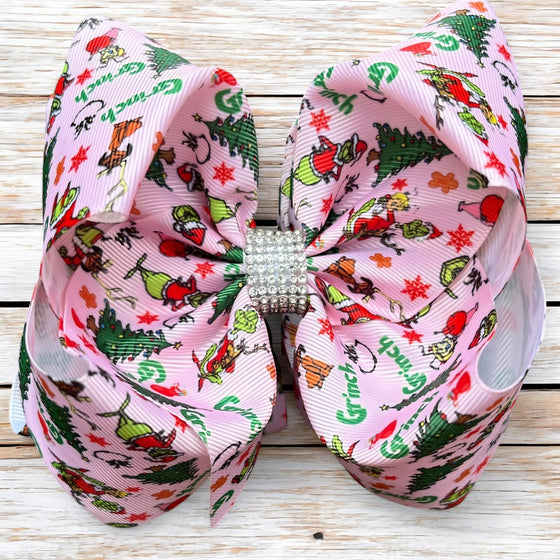 6.5"wide Gr*nch printed double layer hair bows. 4PCS/$10.00 BW-DSG-04