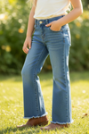 Straight cut denim pants w/ adjustable waistband & distressed hem. PNG60322 Jean