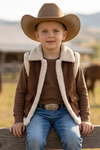 Chocolate brown sherpa vest w/pockets. TPG60370 AMY