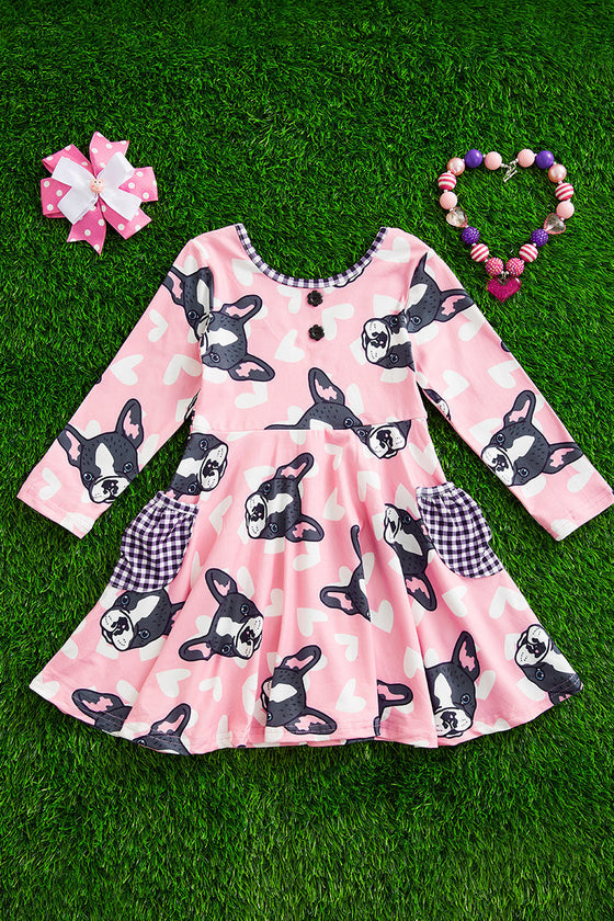 🔶PUPPY PRINTED ON PINK DRESS WITH SIDE POCKETS. DRG051523004-JEANN