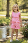 Pink checkered printed top & shorts. OFG62616 AMY