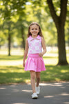 Coquette-Gingham printed top and pleaded skort. GSD013007-SOL