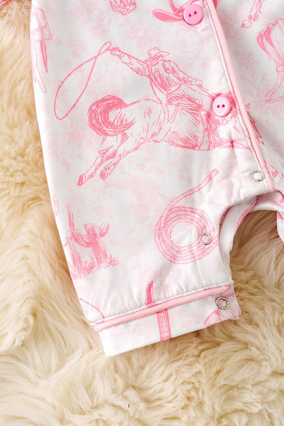 Cow skull, horse rider western printed baby pajamas. RPG50982 JEAN
