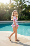 Pink strawberry printed girls swimsuit. SWG60182 AMY