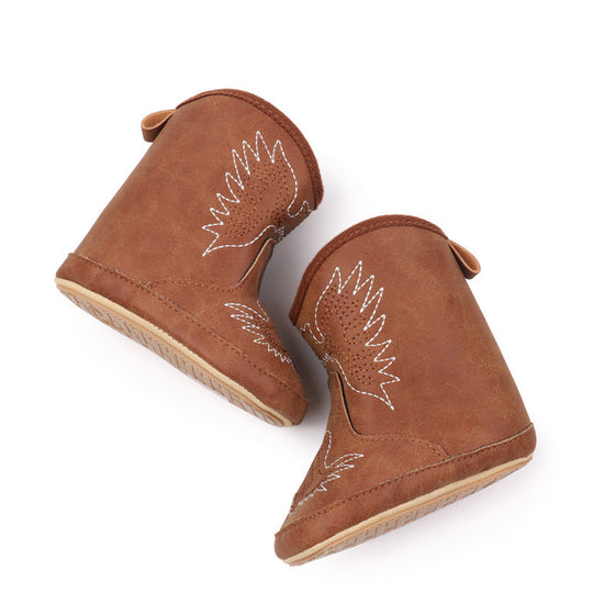 Brown pleather baby  boots with velcro. MY3167B