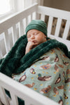 32 inch x 32 inch Mallard duck baby blanket with cozy faux fur.
