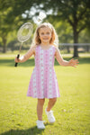 Pink floral printed Hi-Performance dress w/undershorts. GSD031211-SOL