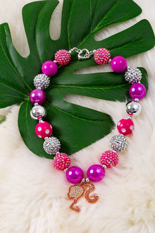  Fuchsia shimmery bubble necklace w/pendant. 3PCS/$15.00 ACG25154005 M