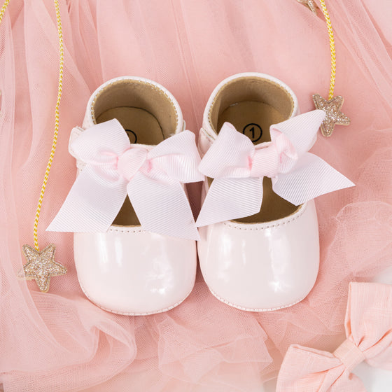 Lt.Pink with front bow infant shoes. HMZ1615P