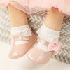 Lt.Pink side bow dressy infant shoes. HM2617