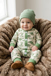 Green Duck printed baby romper with snaps. LR0425-11-MON