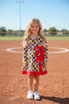 Black & white checkered softball dress and red hem. HI-Performance dress. GLD0508-3-SOL