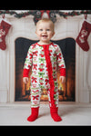 White baby bodysuit with ruffle detail-Christmas character. LR0423-10-SOL