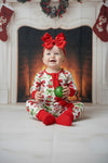 White baby bodysuit with ruffle detail-Christmas character. LR0423-10-SOL