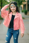 Lt. pink faux suede fringe jacket. TPG20007 jean