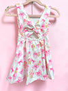 Cute pink coquette bow printed on white Hi-Performance active dress w/attached shorts. GSD031212-JEAN